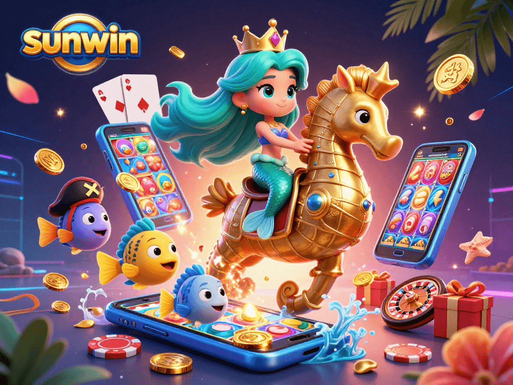 Experience the thrilling slots adventure with sunwin as the charming mermaid conquers the sea casino alongside vibrant fish!