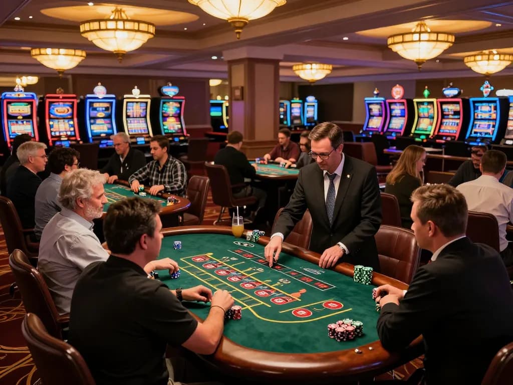 rik88 players enjoying intense games at a lively casino floor, showcasing thrilling table action.