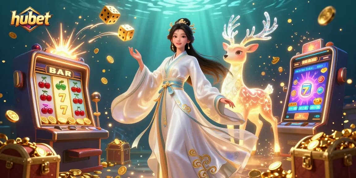 Experience winning adventures with hubet in an exciting casino illustration filled with vibrant gaming elements.