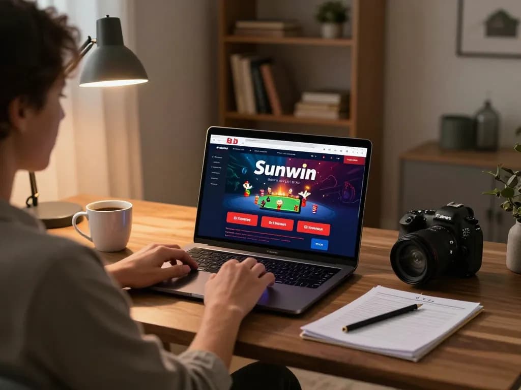 Engaging in Sunwin online gaming experience at home with stylish decor and relaxed atmosphere.