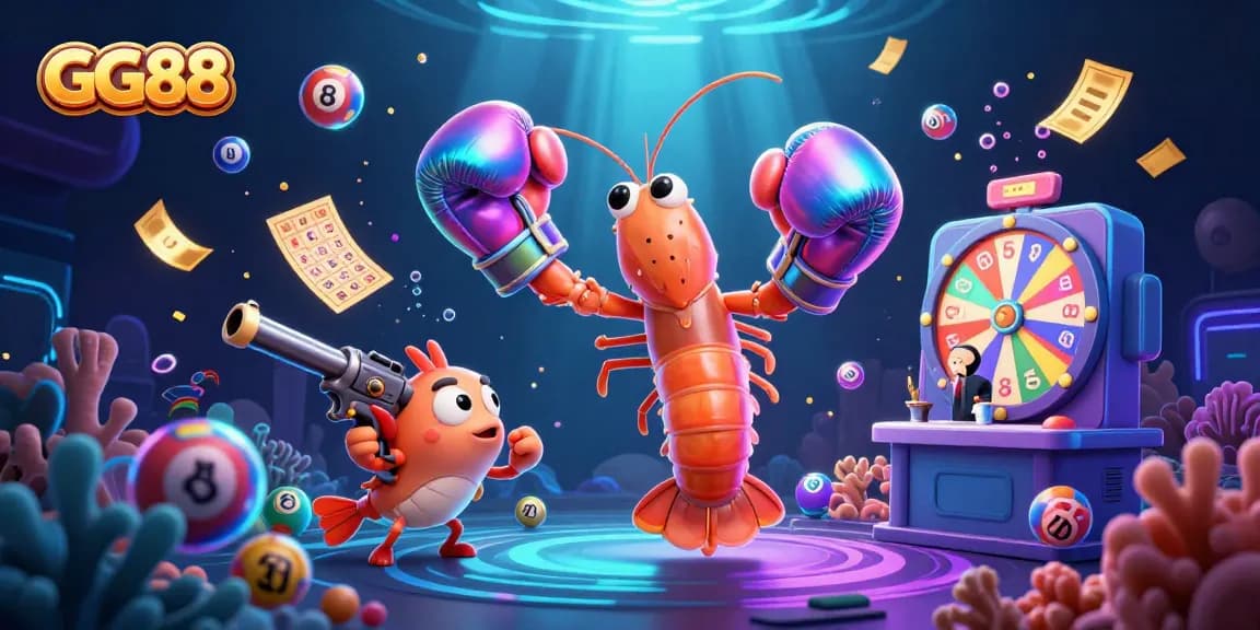 Engage with GG88's dynamic lottery experience featuring vibrant game elements and lively characters.
