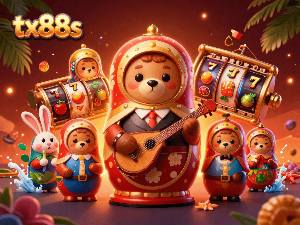 Experience the excitement of tx88s with this vibrant 3D casino illustration showcasing lively characters and game elements.