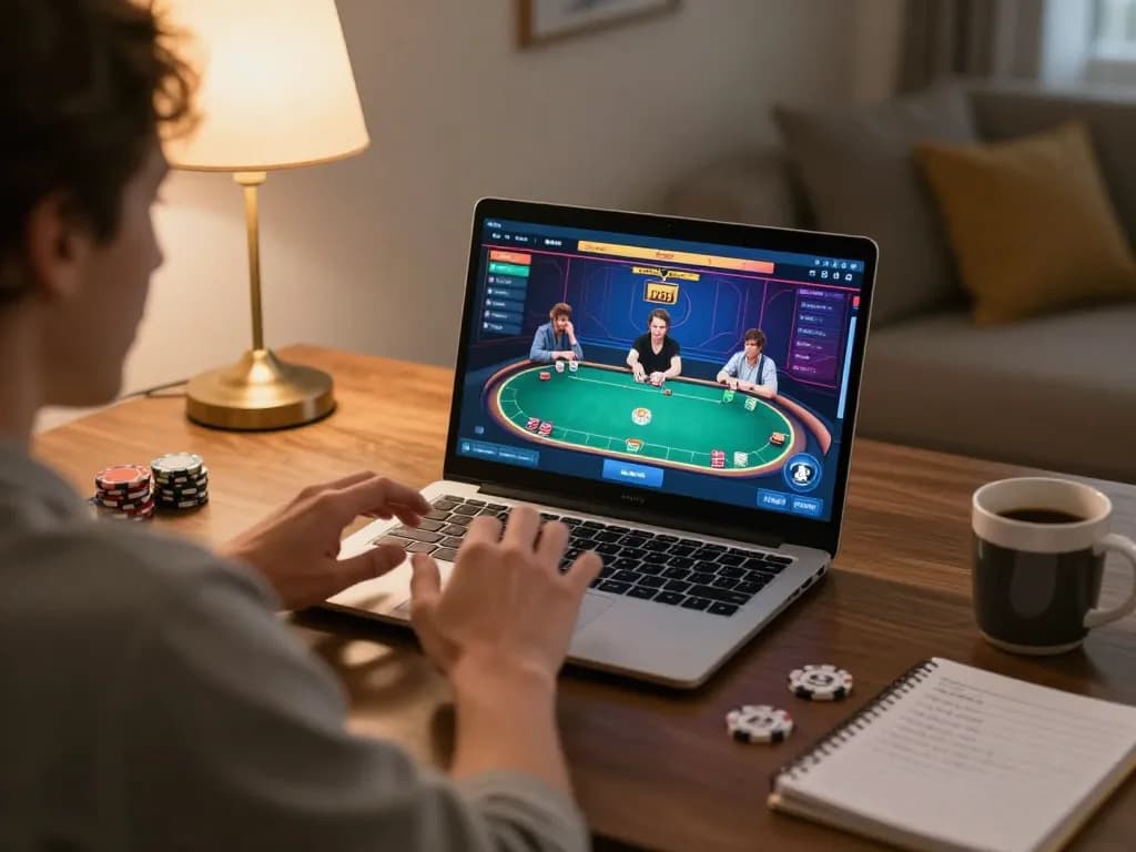 Engaging in Đăng ký Red88 for online poker gameplay, showcasing a dynamic home setting.