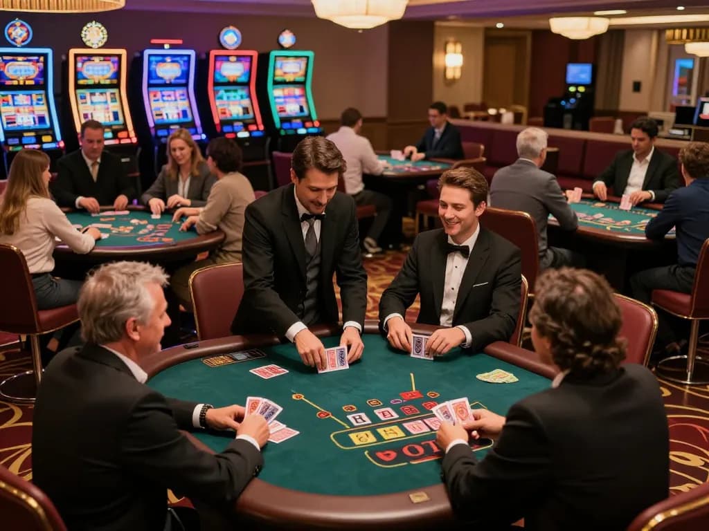 Players engaged in thrilling blackjack games at the bustling Trang chủ Say88 casino, showcasing excitement and strategy.