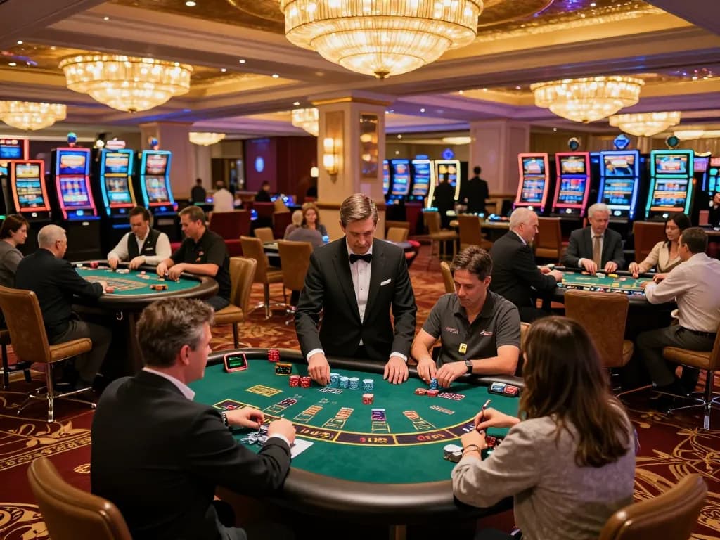 Players experiencing the excitement of blackjack at 79sodoe casino floor, showcasing engaging gameplay and luxury.
