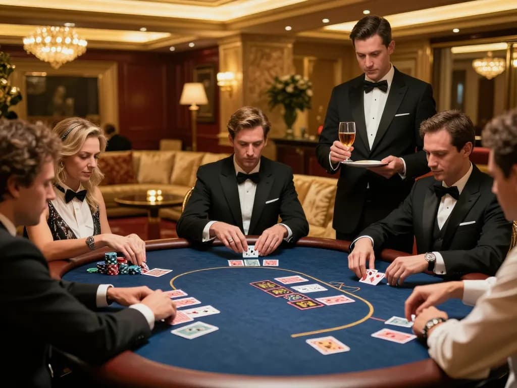 DA88 poker action in luxurious VIP room shows players focused and engaged during high-stakes game