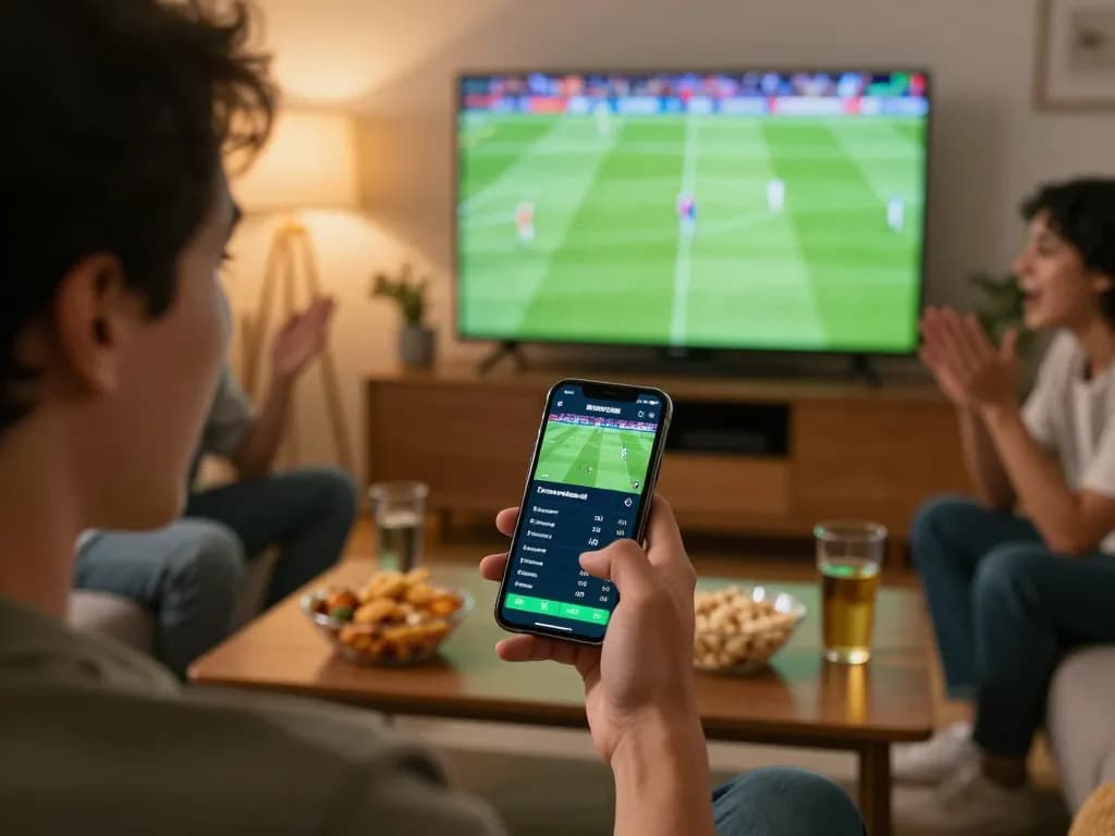 Exciting moment of placing a bet with kèo nhà cái 5 on a football match using a smartphone.