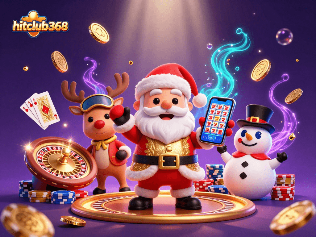 Experience the excitement at hitclub368 with playful characters in a rich casino setting!
