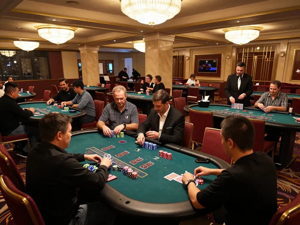 SC88 players strategizing at blackjack tables with engaging gameplay in a vibrant casino environment.