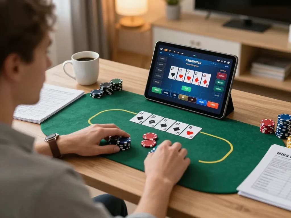 Engaging poker gameplay on tablet featuring Red 88 gaming interface in modern home
