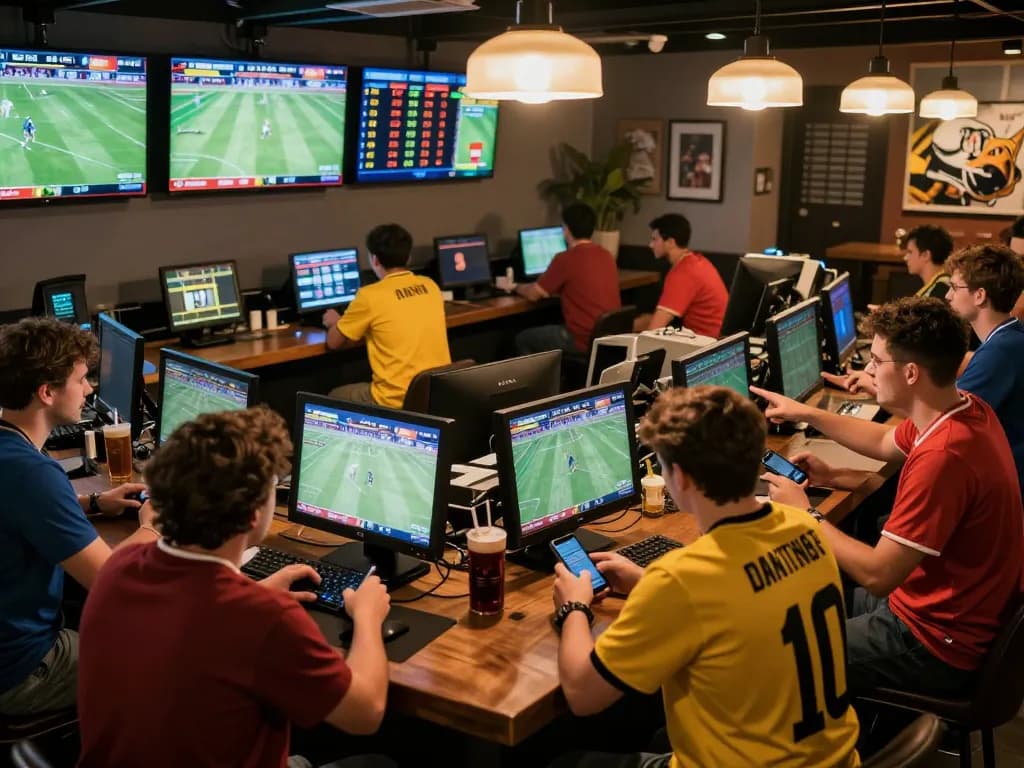 sin88 users engaging in live sports betting with friends and screens showing odds
