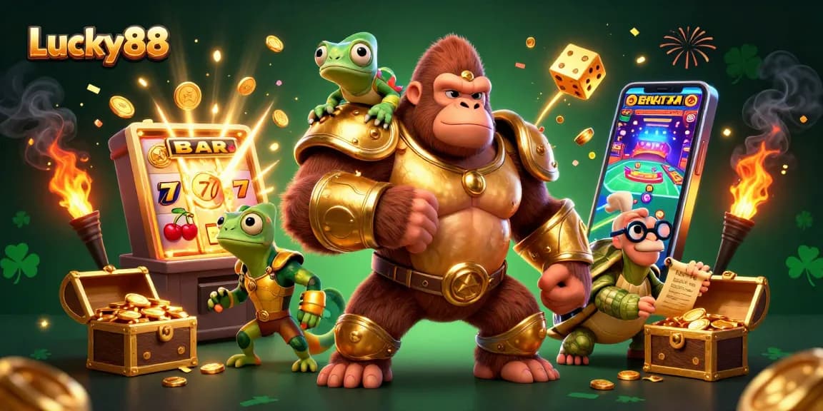 Spin to win with Lucky88 at an exciting online casino featuring vibrant characters and a jackpot
