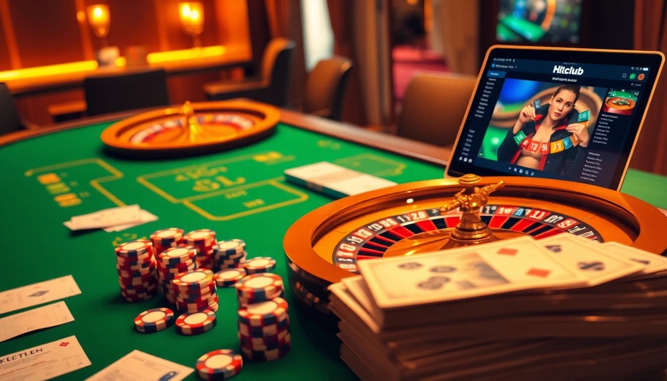 Experience thrilling gambling action with Hitclub's online poker table and roulette wheel.