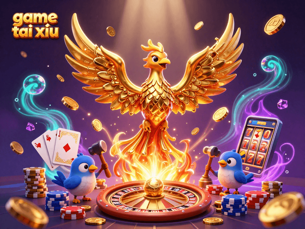 Experience the excitement of game tài xỉu with vibrant gold phoenix and casino elements.