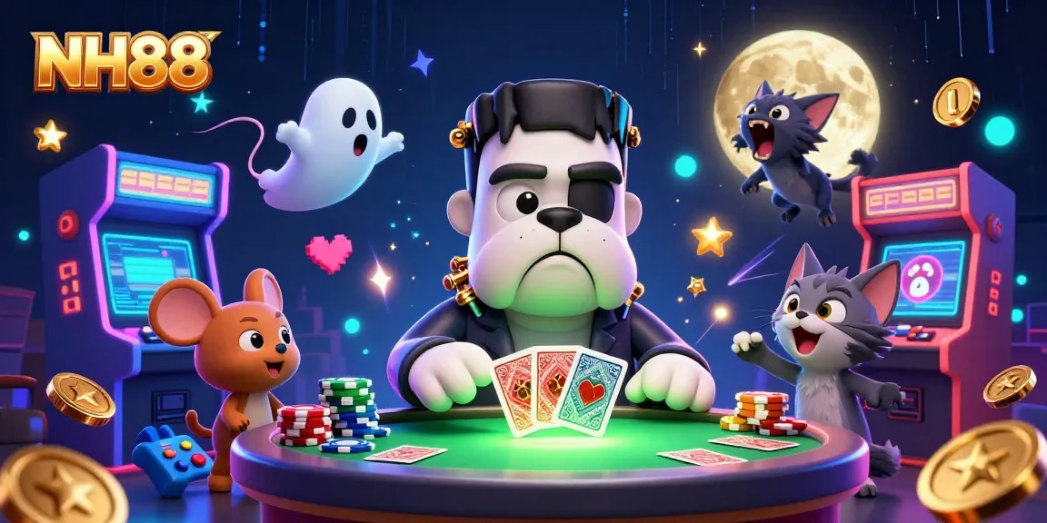NH88 offers a thrilling casino experience with vivid 3D illustrations of games and lively characters.