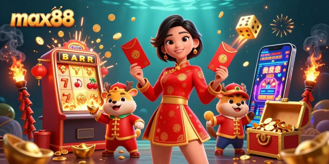 Experience the colorful world of max88 with vibrant casino game elements and festive atmosphere.