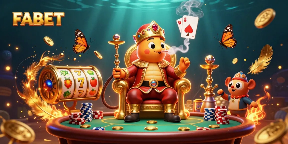 Experience dynamic gaming excitement with FABET's vibrant 3D casino illustration featuring poker hands.