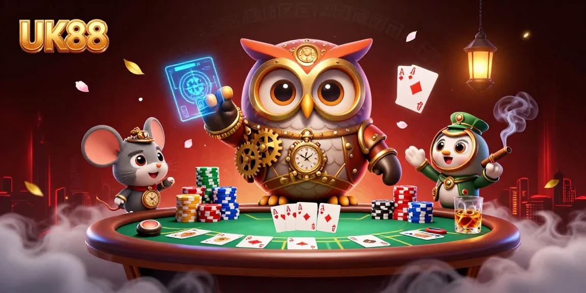 Play exciting poker with UK88 and experience vibrant casino elements in this 3D digital illustration
