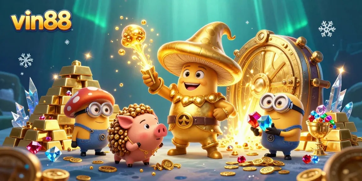 Engage with vin88 fantasy slot adventures in a treasure-filled 3D magical scene.