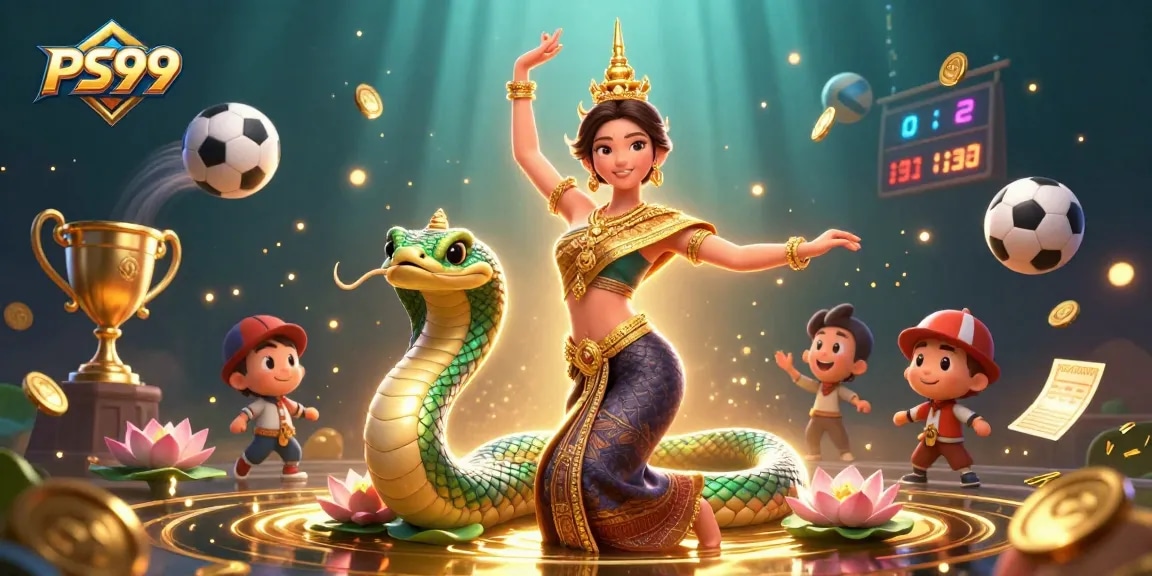 Experience the excitement at PS99 with vibrant action featuring a beautiful Asian dancer, Naga serpent, and casino elements.