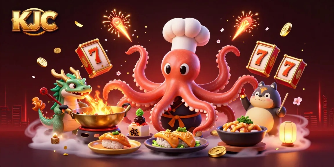 KJC celebrates the excitement of winning slots with dynamic 3D characters and symbols in a vibrant casino scene.