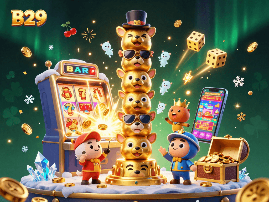 B29 invites players to engage in thrilling slots and jackpots with vibrant casino graphics and engaging characters.
