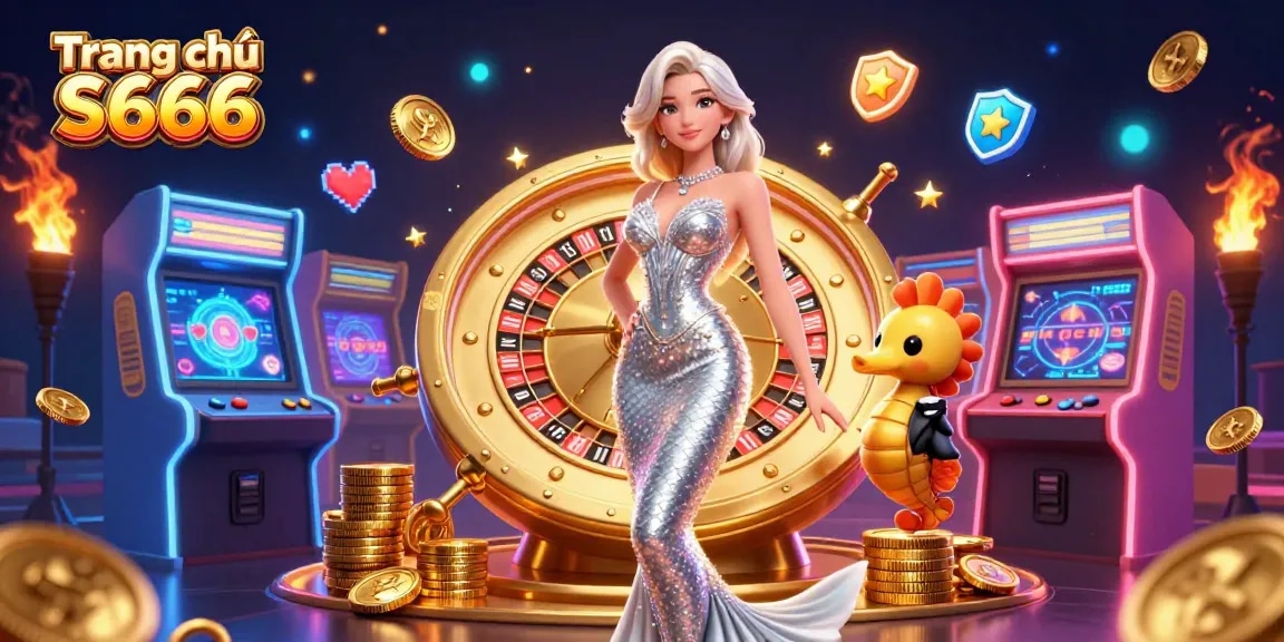 Engage with thrilling games at Trang chủ S666 as a glamorous figure spins the roulette wheel.