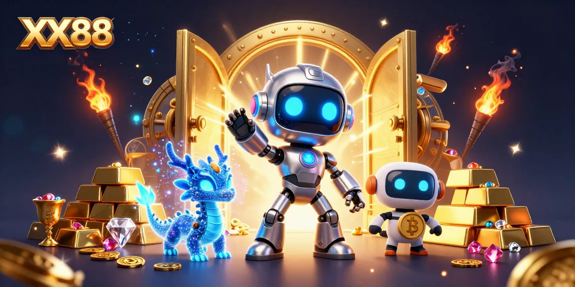 Engage with the vibrant world of XX88 in this exciting casino-themed artwork with playful characters.