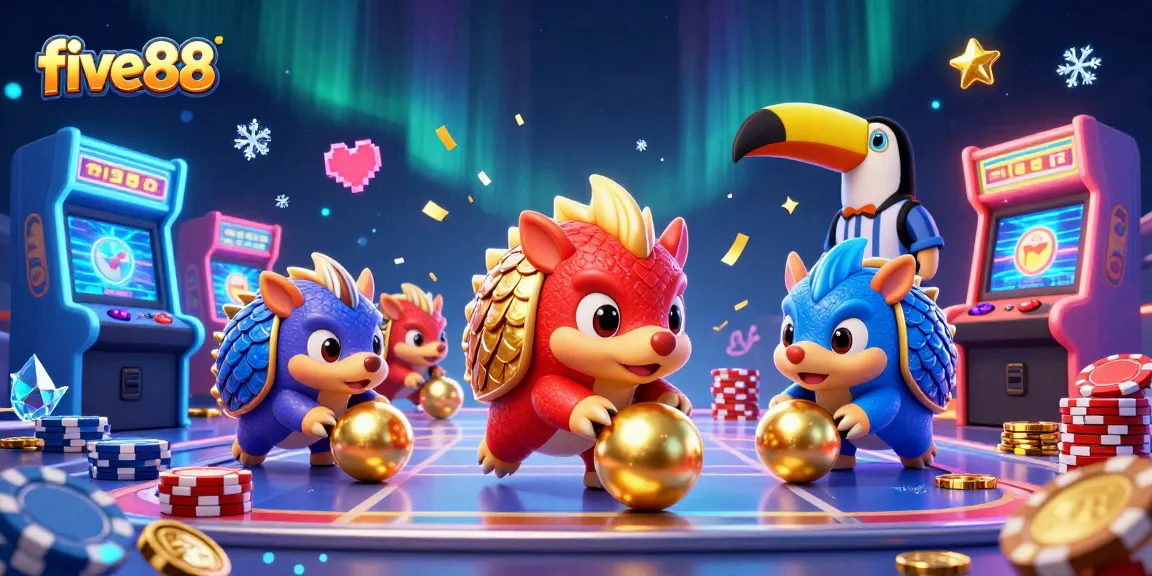Engage with the exciting five88 casino experience, featuring pangolins battling through poker chips.