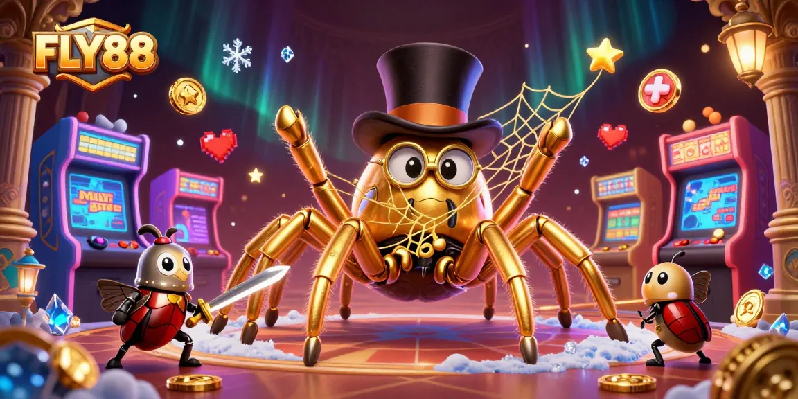 Experience FLY88 through vibrant 3D characters and gaming elements in a dazzling casino scene.