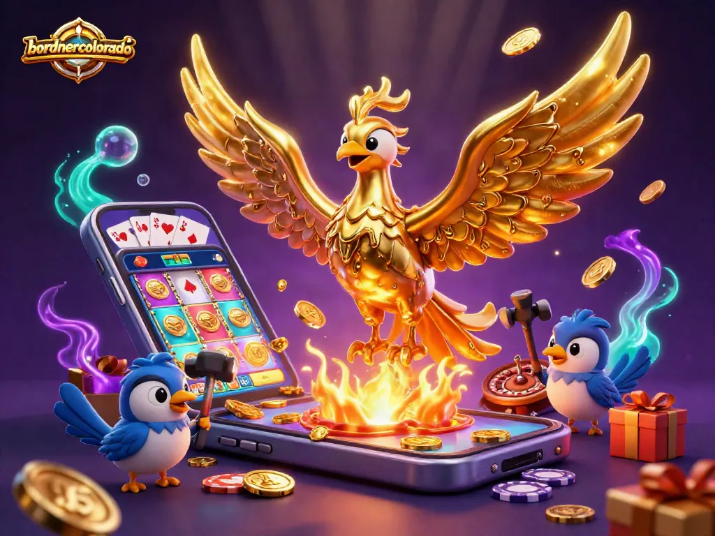 Embark on an adventure with bordnercolorado's golden phoenix soaring through a vibrant 3D casino world.
