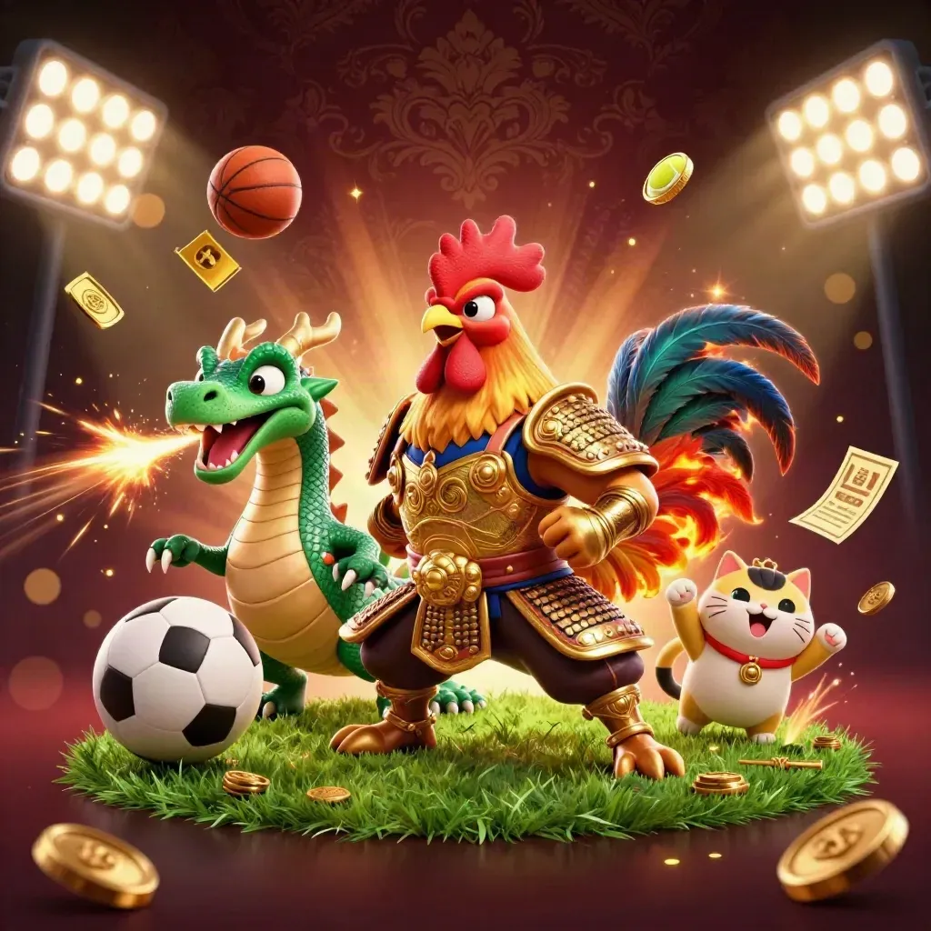 Samuraihaan, draak en gelukskat tussen vliegende ballen, goud en casinolicht.