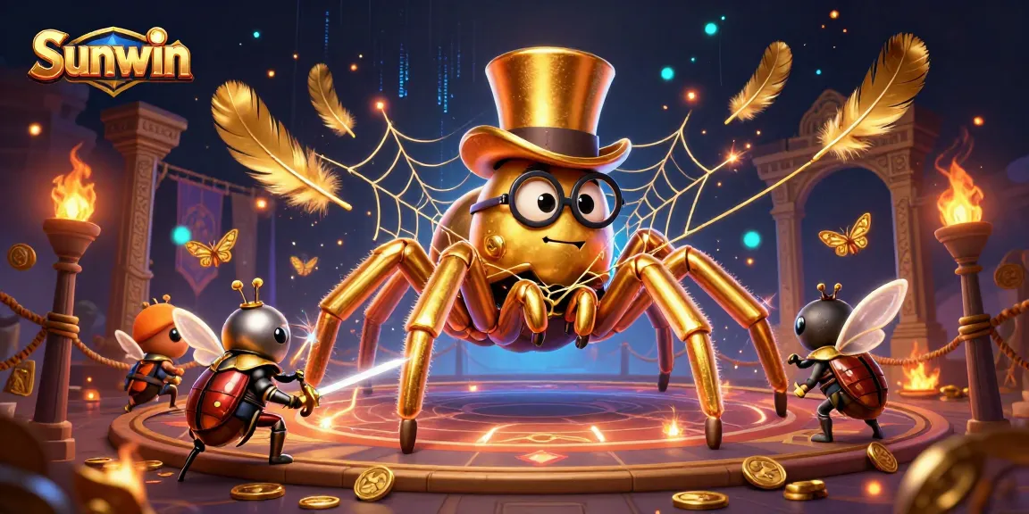 Experience thrilling gameplay at Sunwin with a golden tarantula weaving luck and adventure in a bustling casino environment.