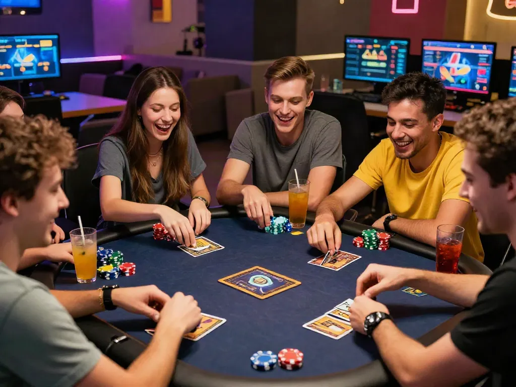 Exciting gaming moment at FIVE88 with friends enjoying a card game.