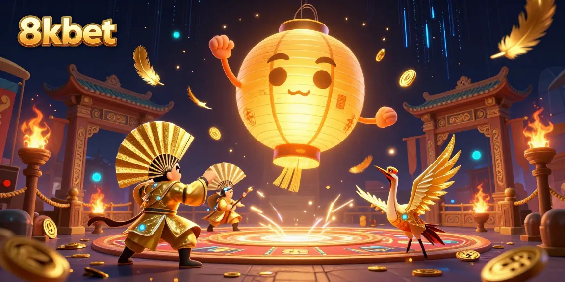 Experience the thrilling atmosphere of 8kbet with dynamic casino elements and magical companions in this rich illustration.