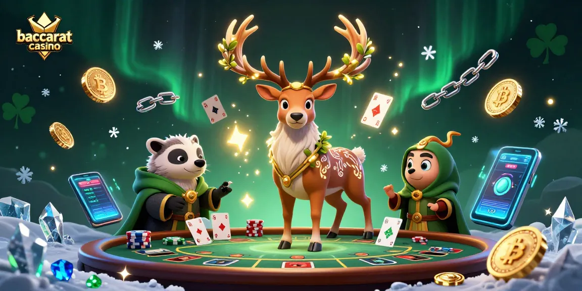 Engage with the baccarat casino experience featuring a Celtic stag and badger amid vibrant game elements.