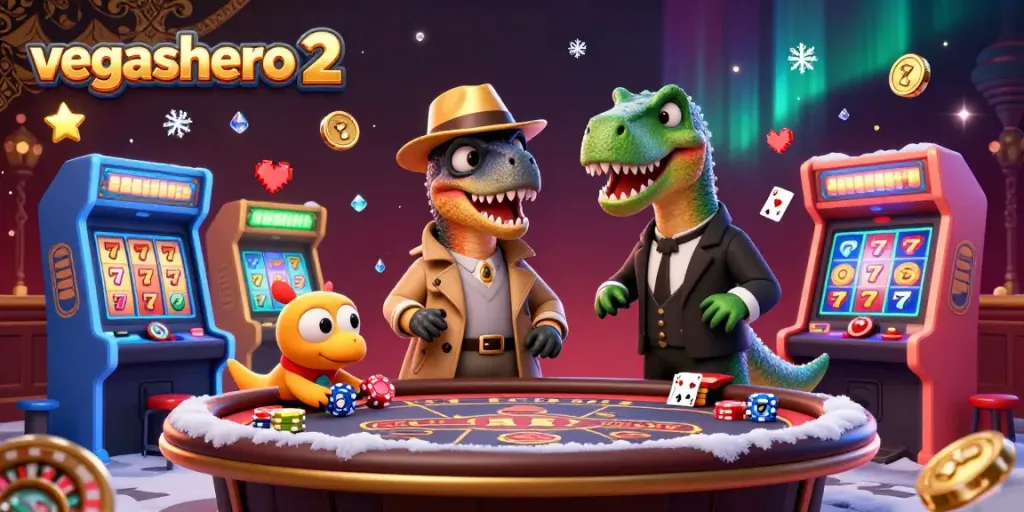 Experience the thrill of vegashero 2 with a velociraptor card counter, dynamic slots, and a casino atmosphere.