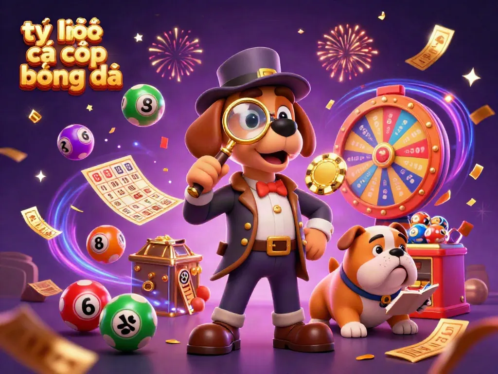 Engage in tỷ lệ cá cược bóng đá with vibrant casino elements in a cartoon detective scene.