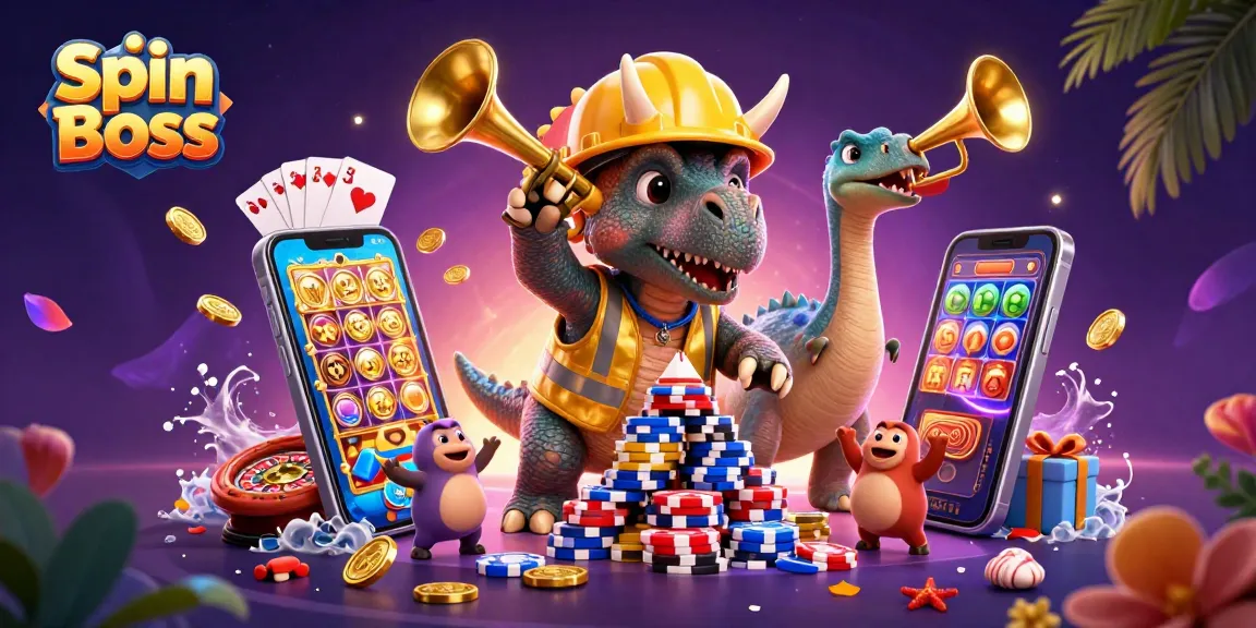 Win big at Spin Boss casino with exciting games and bonuses in this vibrant illustration.