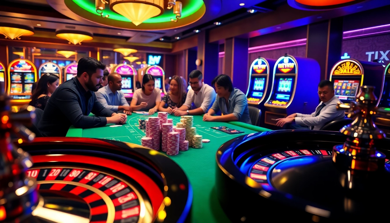 Experience the thrill of Link TX88 as players engage in high-stakes poker at a luxurious casino table.