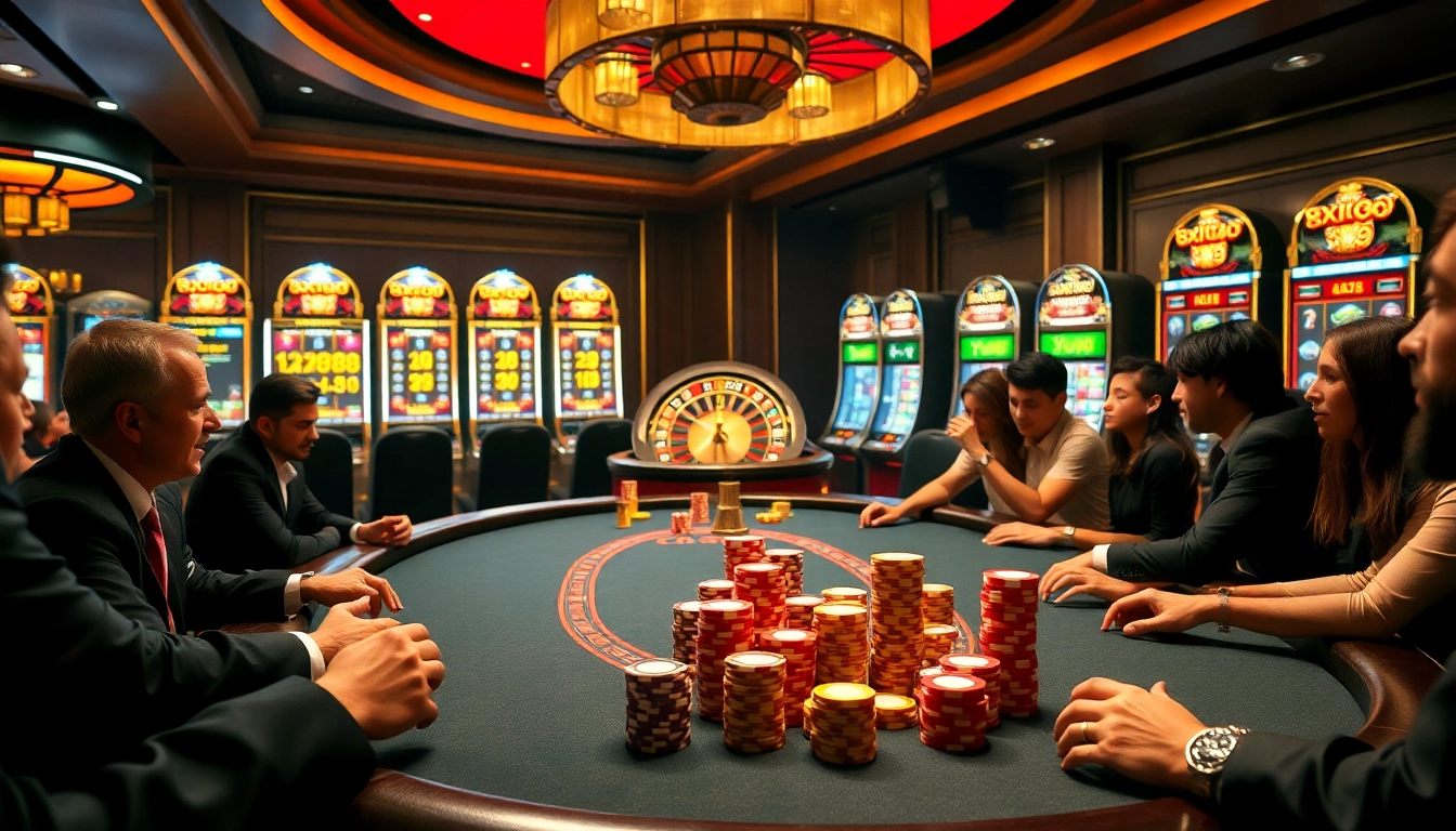 Experience high-stakes excitement at XX88's luxurious poker table with vibrant chips and a spinning roulette wheel.