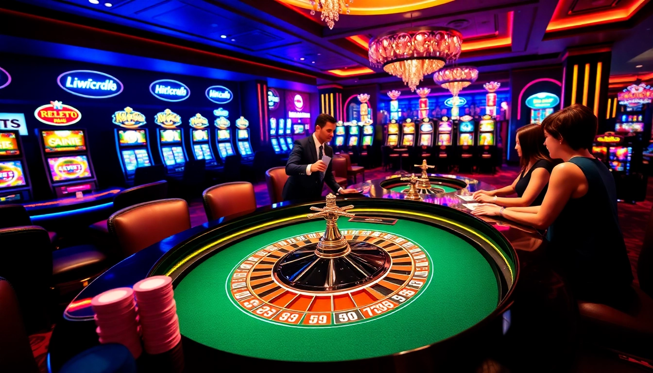 Hitclub casino scene with live dealer, roulette table, and exciting gaming atmosphere.