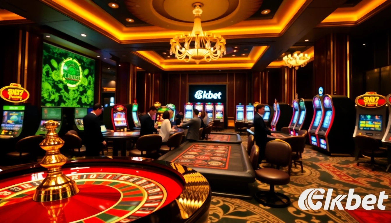 Experience thrill at 8kbet's luxurious casino, featuring high-stakes gambling elements and vibrant ambiance.