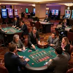 Gamblers placing bets at roulette tables in a vibrant casino scene showcasing CM88 excitement.
