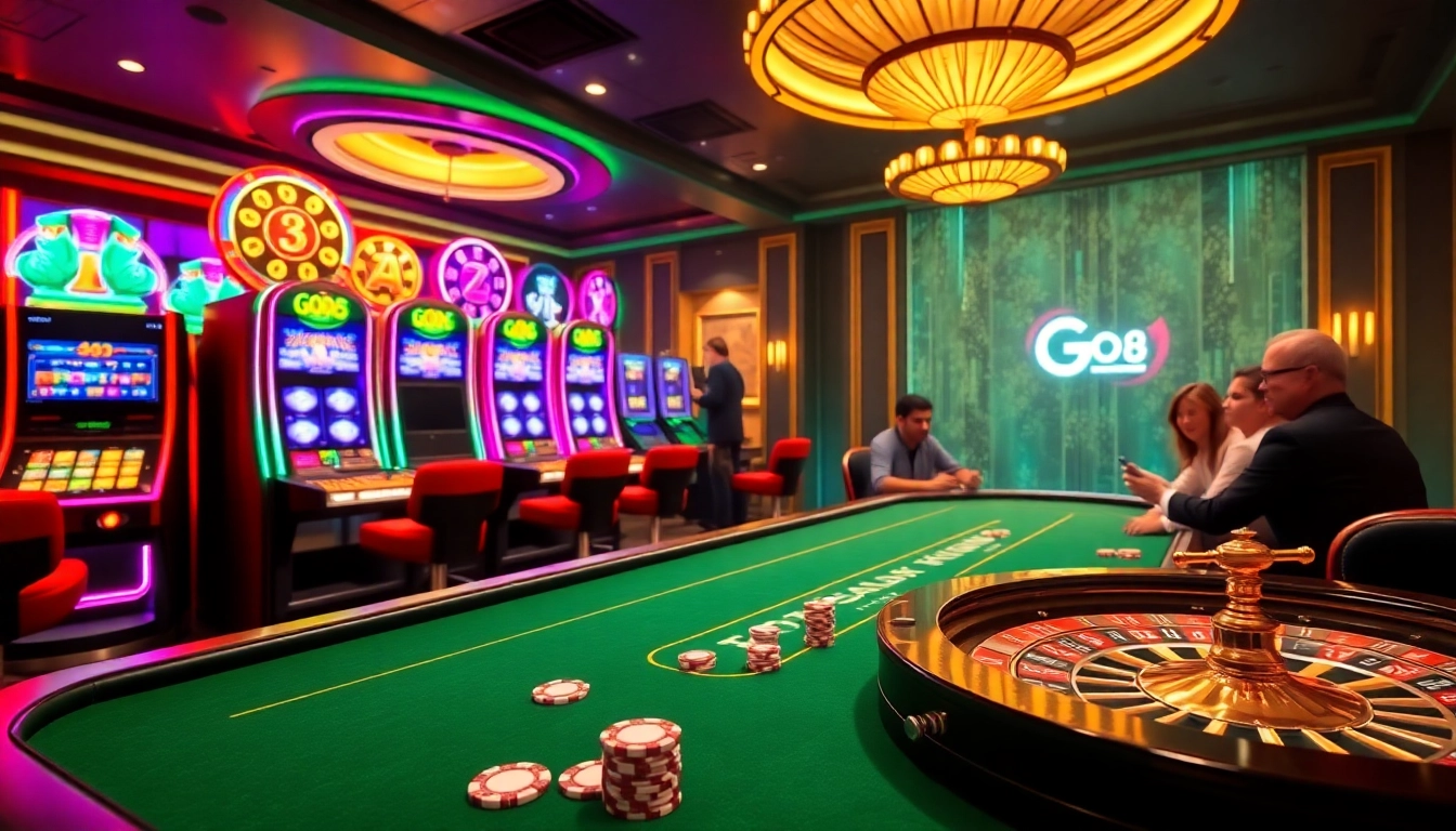 Experience the excitement of Go8 with a vibrant casino scene showcasing luxury gaming.