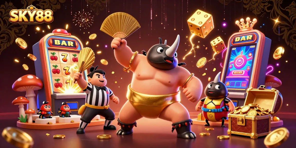 Experience thrilling action at SKY88 Casino with a vibrant 3D scene of a beetle champion winning big.