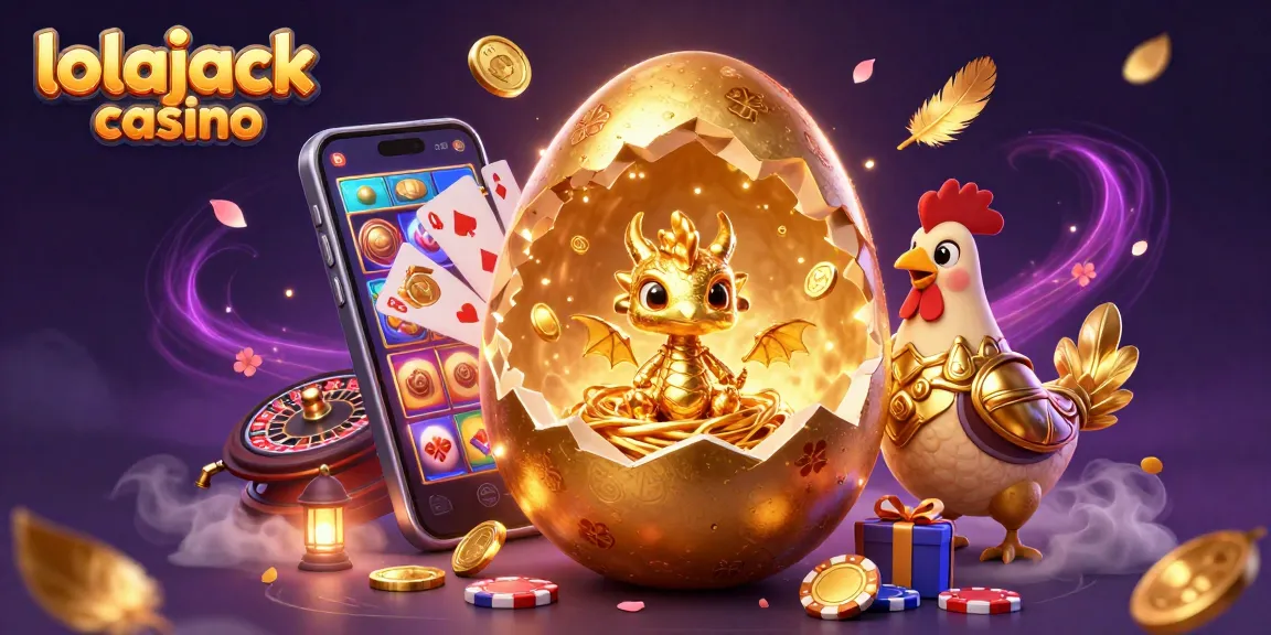 Experience gaming excitement at lolajack casino with a golden dragon and dynamic casino elements in action.